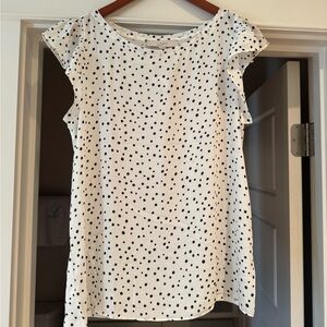 Loft White Polka Dot Short Sleeve Blouse